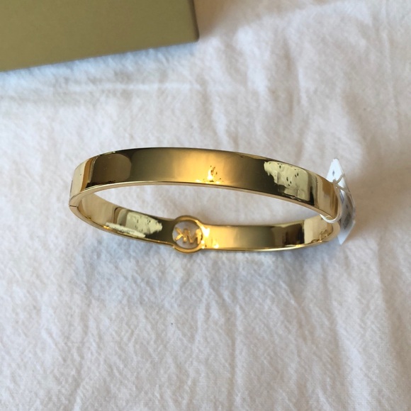 Michael Kors Polished Gold Plated Brass & Pave Crystals Logo Bangle NWT & Box - Picture 10 of 16